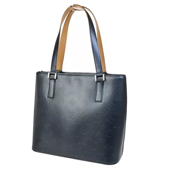 LOUIS VUITTON Stockton Shoulder Bag Monogram Mat Leather Blue M55115 97FB277